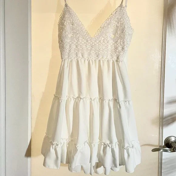 sachin and babi light blue dress Womens Spaghetti Strap Solid Summer Tie Back Mini Dresses Sexy Square Neck  Backless Ruffle Hem Swing Flowy Dress